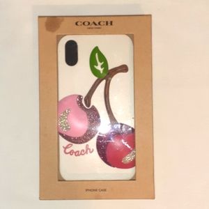 (COACH F65093) IPHONE X/XS SILICONE CASE WHITE WITH OVERSIZED CHERRY RED PINK